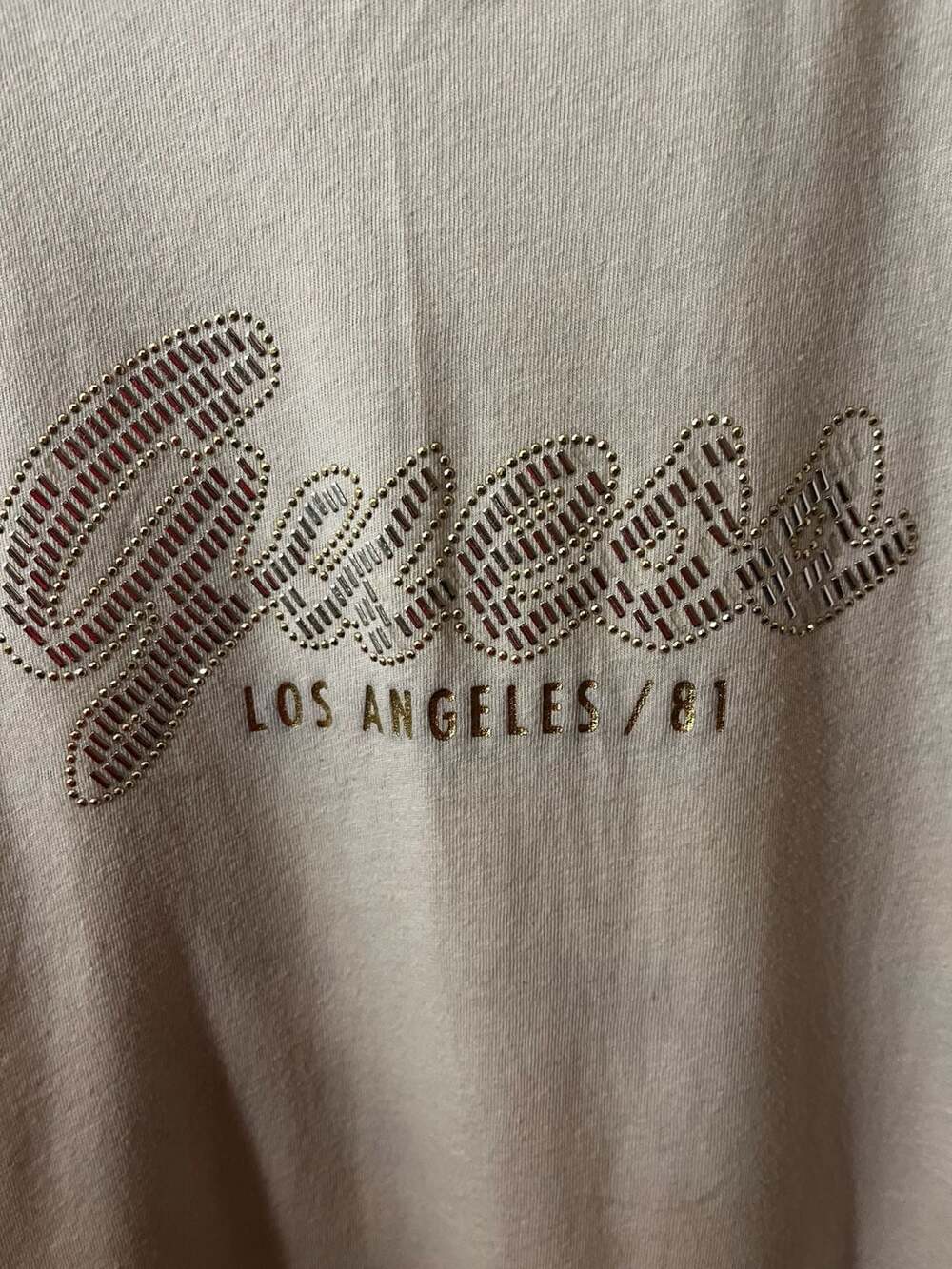 GUESS Rhinestone Script Logo T-Shirt with Side Ruching - Picture 4 of 6
